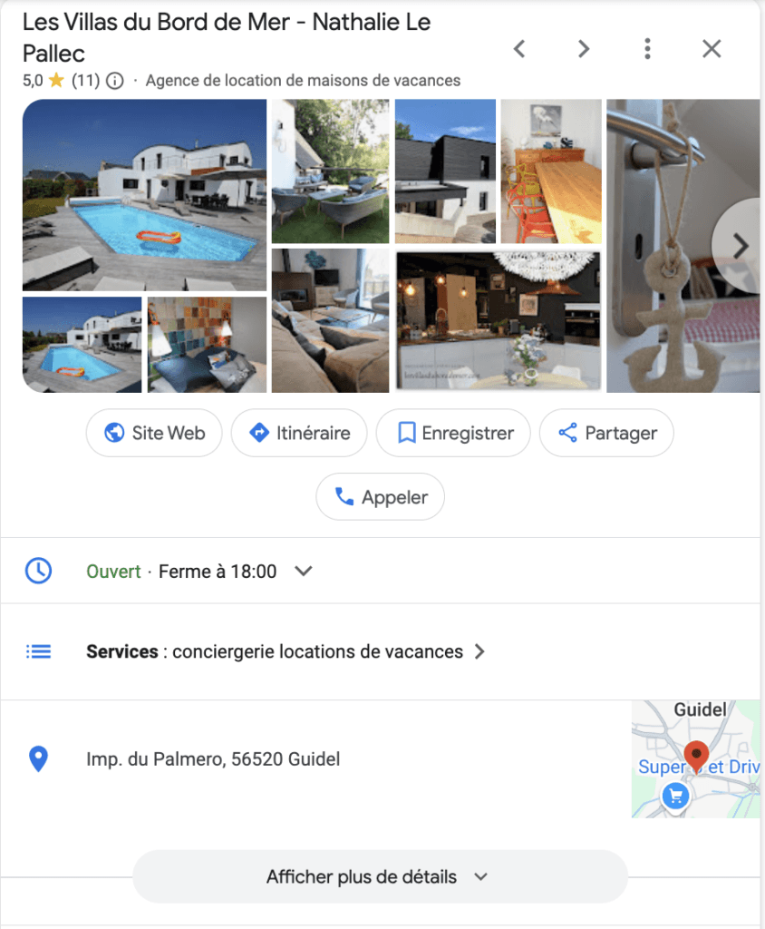 Fiche Google My Business Les Villas du bord de Mer à Guidel